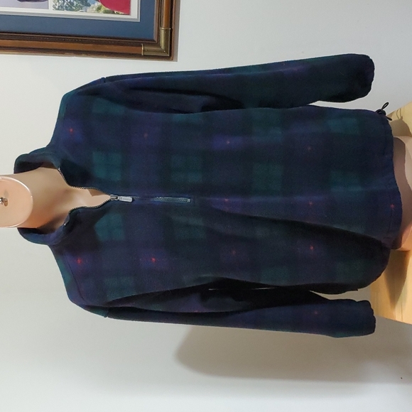 Eddie Bauer Navy/Green Plaid 1/4 Zip Fleece Top - Size Large